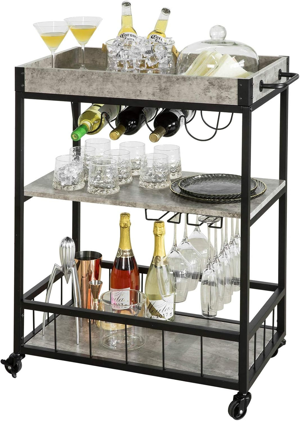 Rustic Mobile Wood Metal Serving Cart O531373