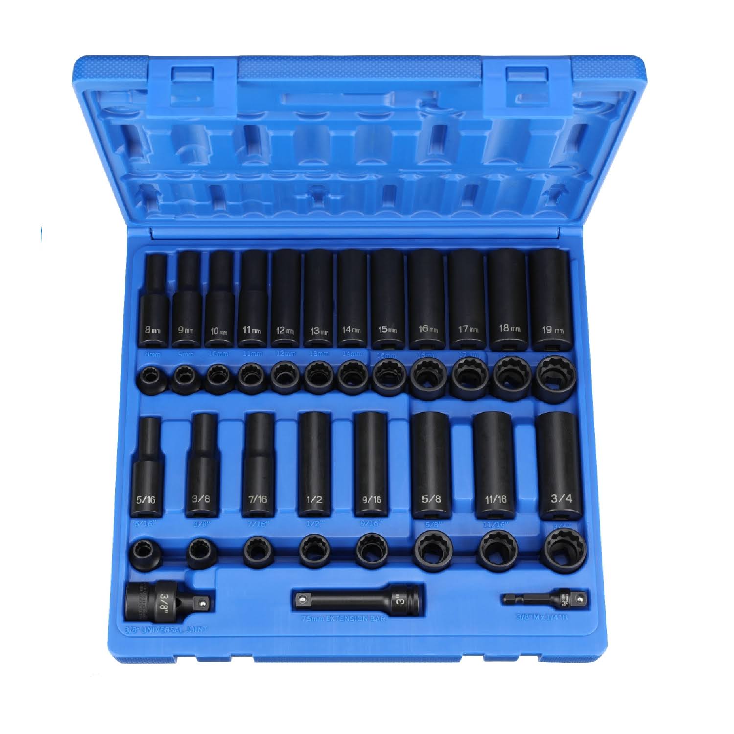 3/8x22 Dr. 43 pc. Standard/Deep SAE/Metric 12 Point Socket Set O286526