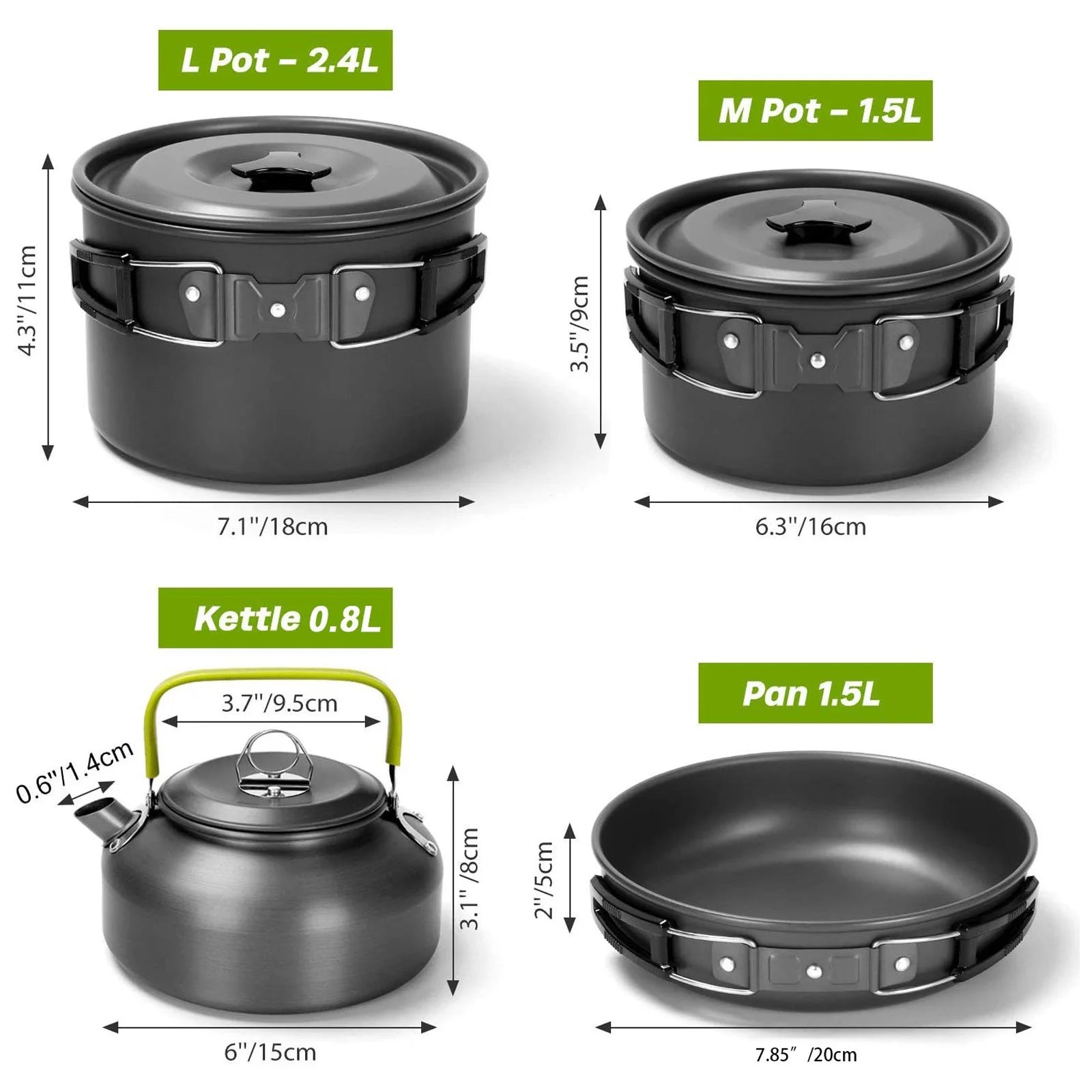 Camping Cookware Mess Kit Pot Pan Kettle Set M37769