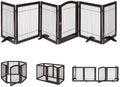 6 Panels Extra Wide Freestanding Walk Through Dog Gate with 4 Support Feet Pet Playpen P412285