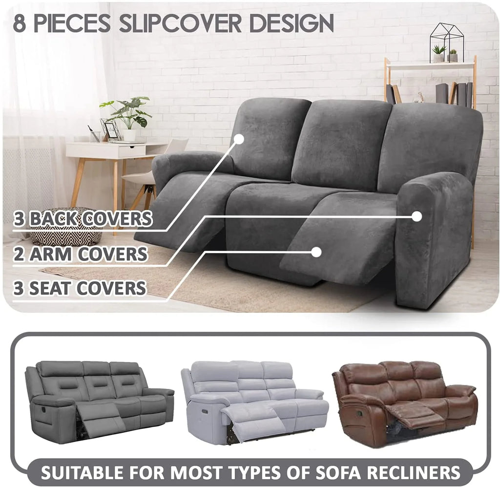 Velvet Sofa Cover 3-Seater Set of 8 A1050