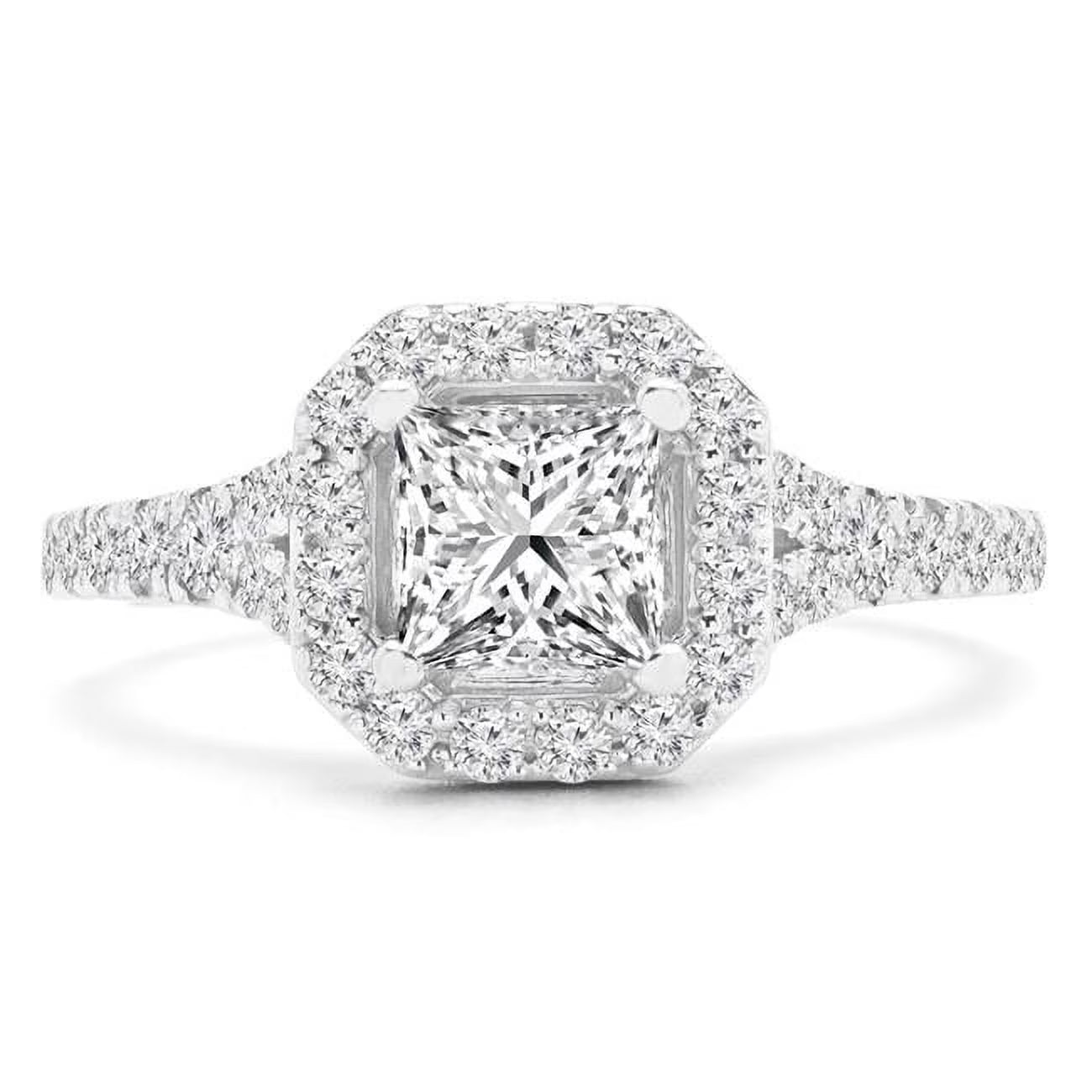 1.5 CTW Princess Diamond 4-Prong Radiant Halo Engagement Ring in 14K White Gold I6463