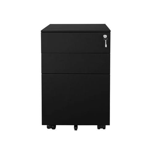 Black Steel 3 Drawer Mobile File Cabinet with Lock I5206