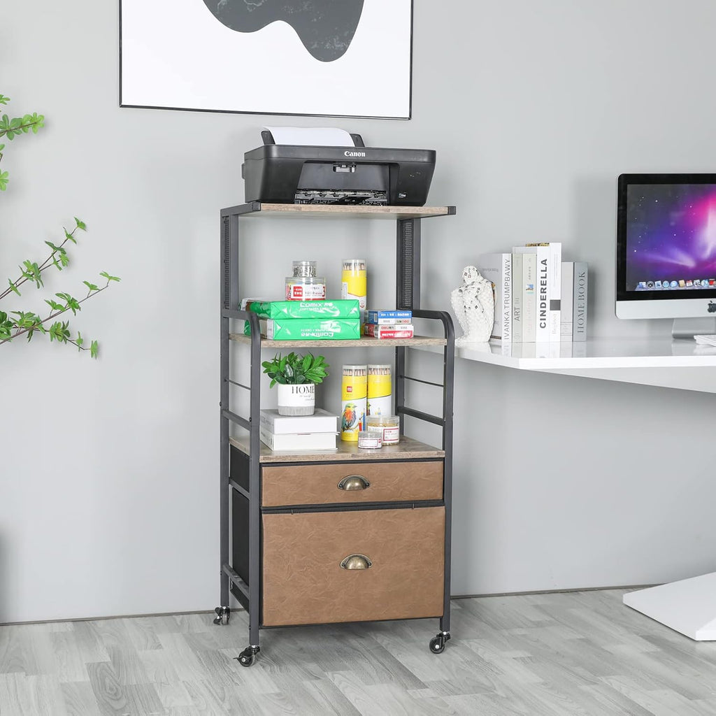 Mobile Printer Stand with File Cabinet, 3 Tier Rolling Cart with 2 Drawers E166