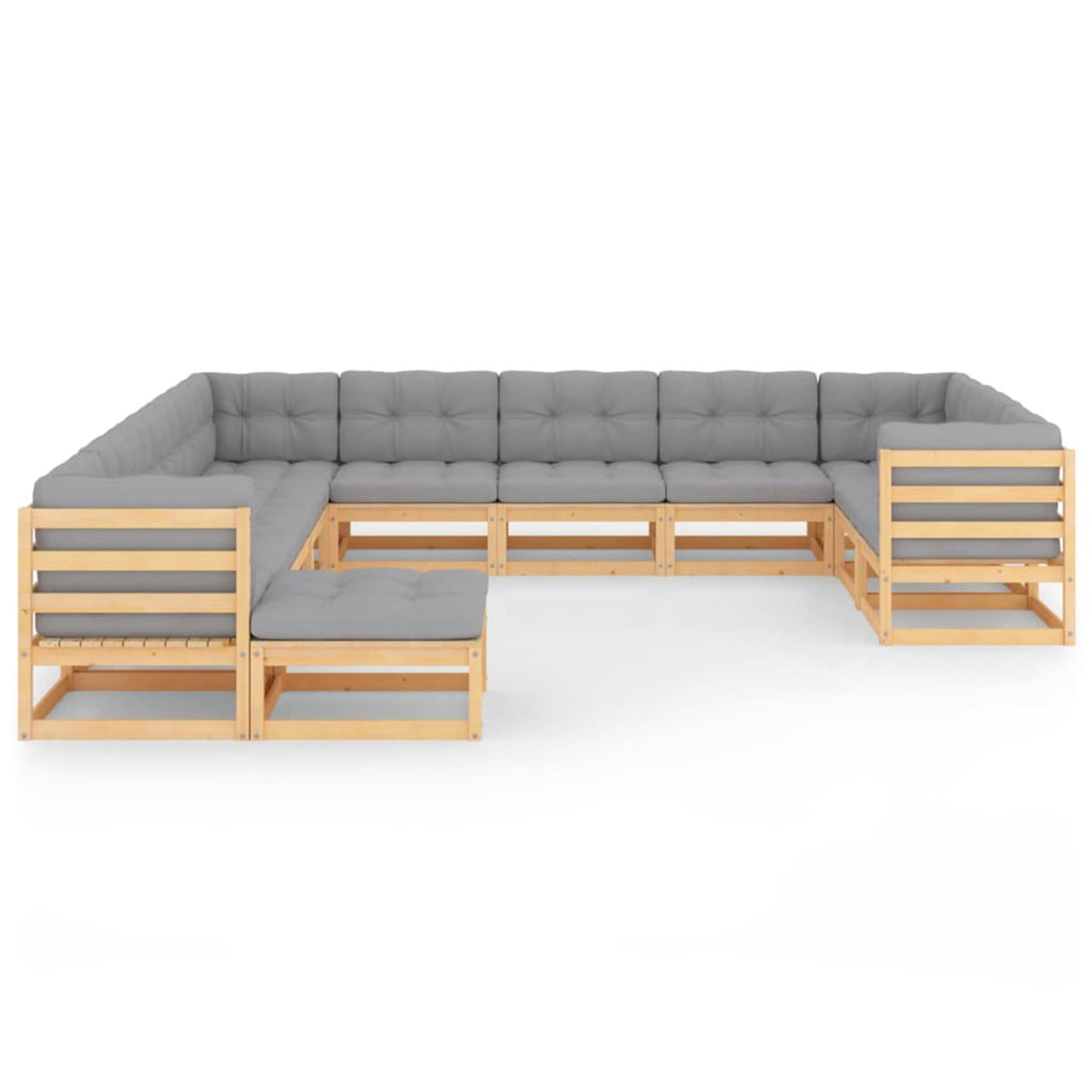 12 Piece Gray Cushion Pinewood Patio Lounge Set S645