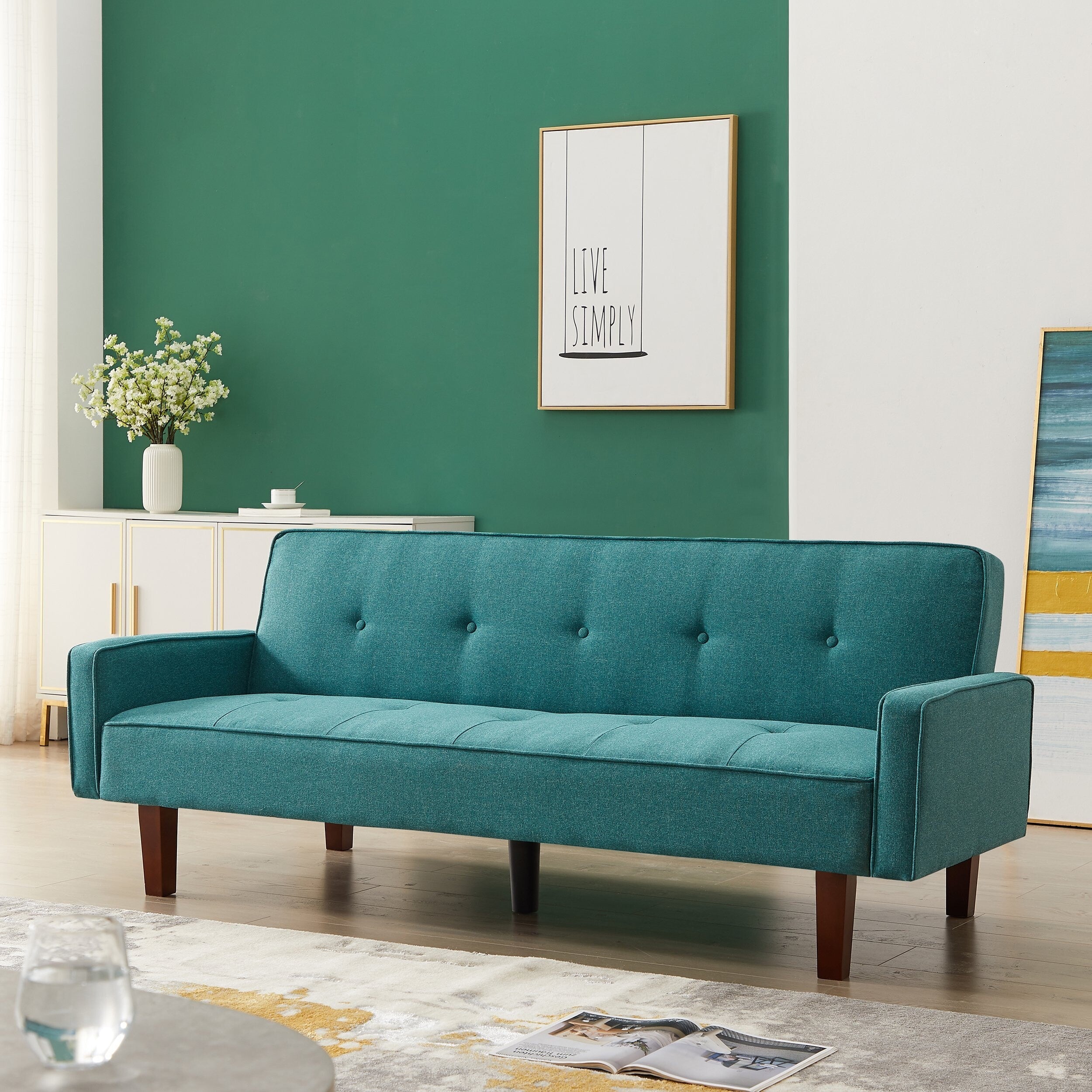 75-inch Square Arm Futon Sleeper Sofa Brown Wood Foam E1065