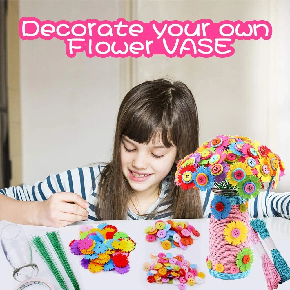 Flower Craft Kit for Kids with Buttons and Felt Vase Arts Toy V890