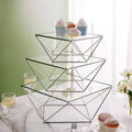 Silver and Clear Metal with Glass Geometric Cake Stands I31649