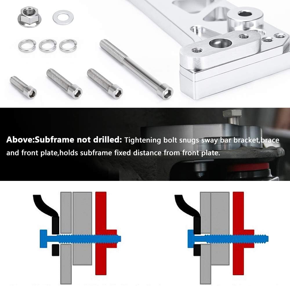 Rear Billet Aluminum Subframe Brace with Integral Sway Bar Mount for 96-00 Honda Civic EK Chassis Acura Suspension Crossmember Pack of 2 R47538