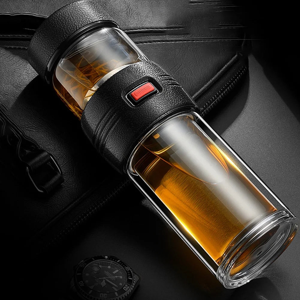 Black Double-Layer Glass Tea Cup with Filter K73188