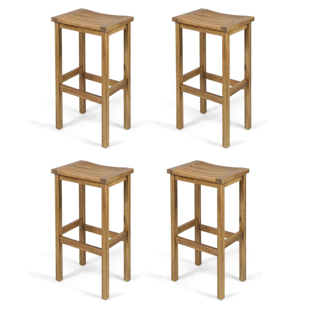 Gray Acacia Wood Outdoor Bar Stool Set of 4 X3788