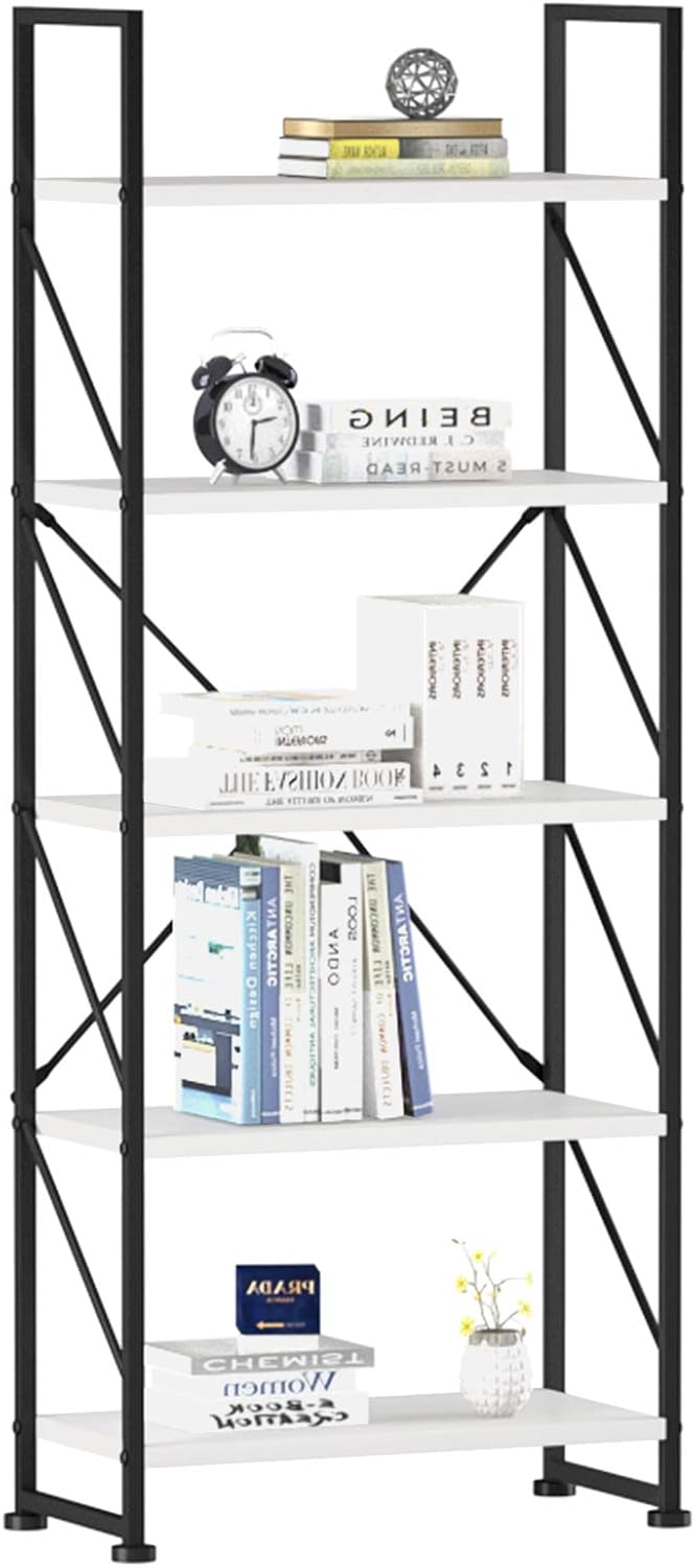 5 Tiers White Bookshelf E578