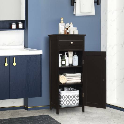 Brown Wooden Floor Cabinet with Drawer and Shelf G991386