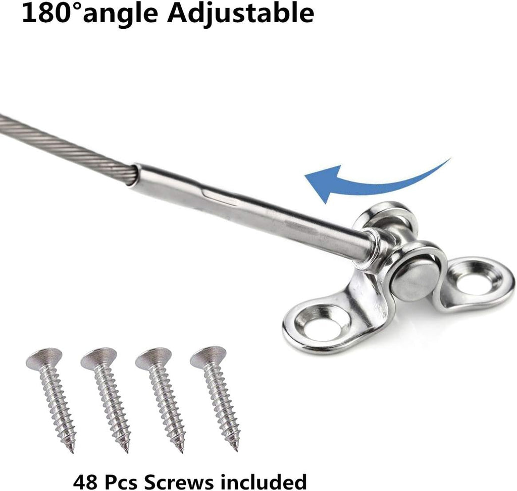 12 Pairs Stainless Steel Adjustable Angle 1/8 Wire Rope Cable Railing Hardware Kit Pack of 2 K3052