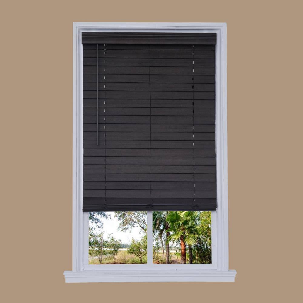 Brown Oak Cordless 2.5 in. Distressed Faux Wood Blind C25526