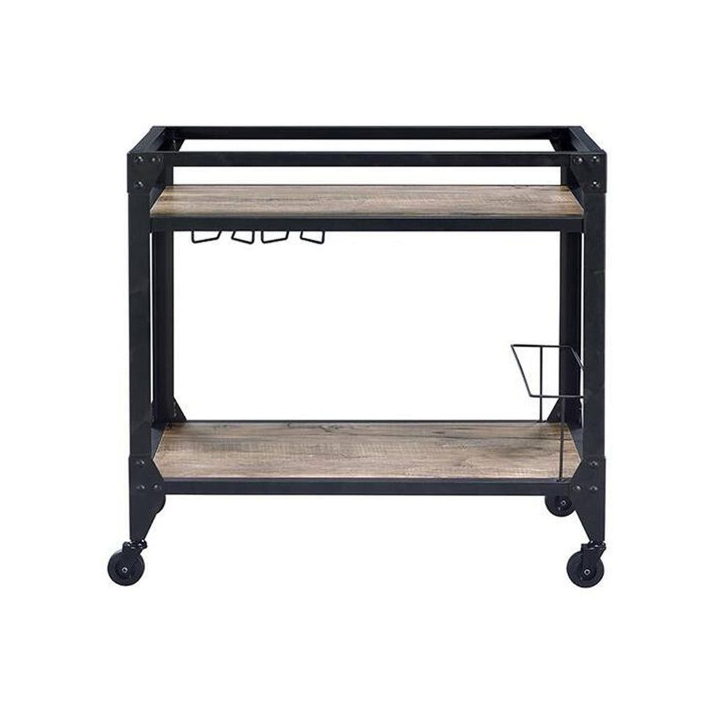 Rustic Oak Charcoal Stainless Steel Serving Cart S954433