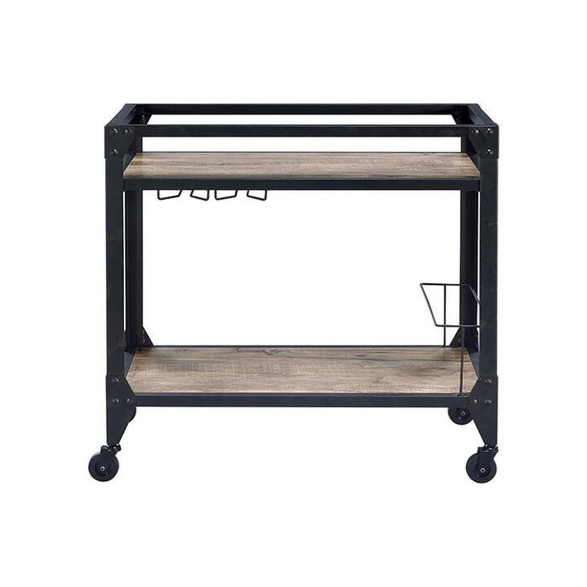 Rustic Oak Charcoal Stainless Steel Serving Cart S954433