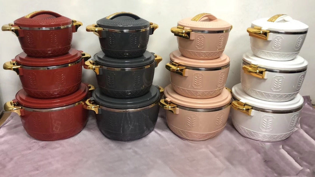 3-Piece Set 2.5/4.5/6.5 Liter Insulated Food Warmer Lunch Box Hot Pot White Dish Containers Set P6349