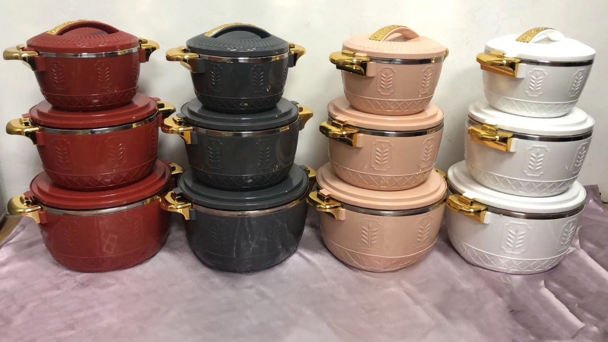 3-Piece Set 2.5/4.5/6.5 Liter Insulated Food Warmer Lunch Box Hot Pot White Dish Containers Set P6349