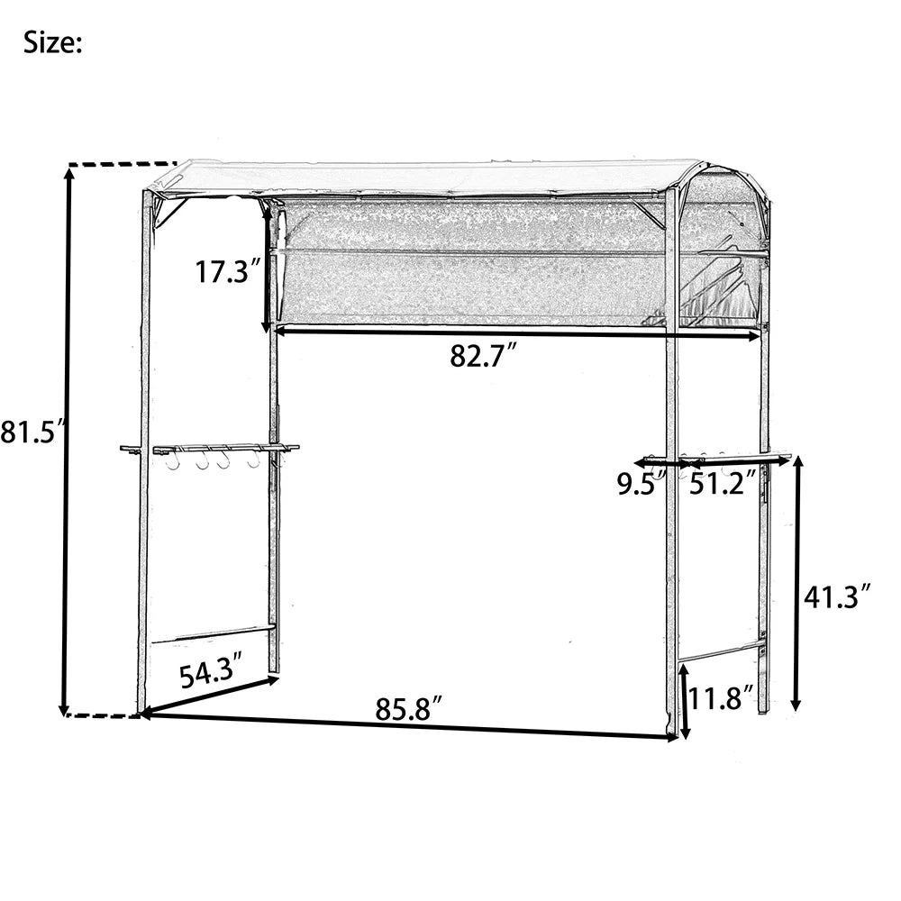 7FT Grill Gazebo BBQ Canopy with Sun Shade Panel Side Awning, 2 Exterior Serving Shelves Bar Counters, 10 Hooks I5961