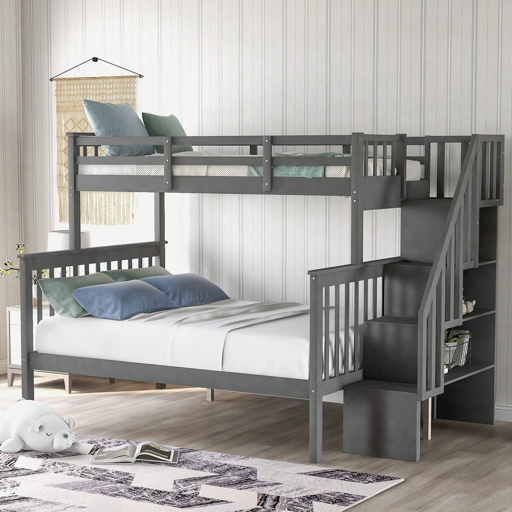 Twin Size White Loft Bed with Desk and Staircase Storage Q893763