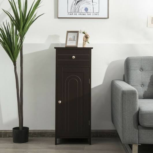 Brown Wooden Floor Cabinet with Drawer and Shelf G991386