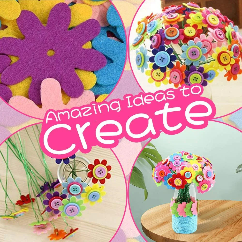 Flower Craft Kit for Kids with Buttons and Felt Vase Arts Toy V890