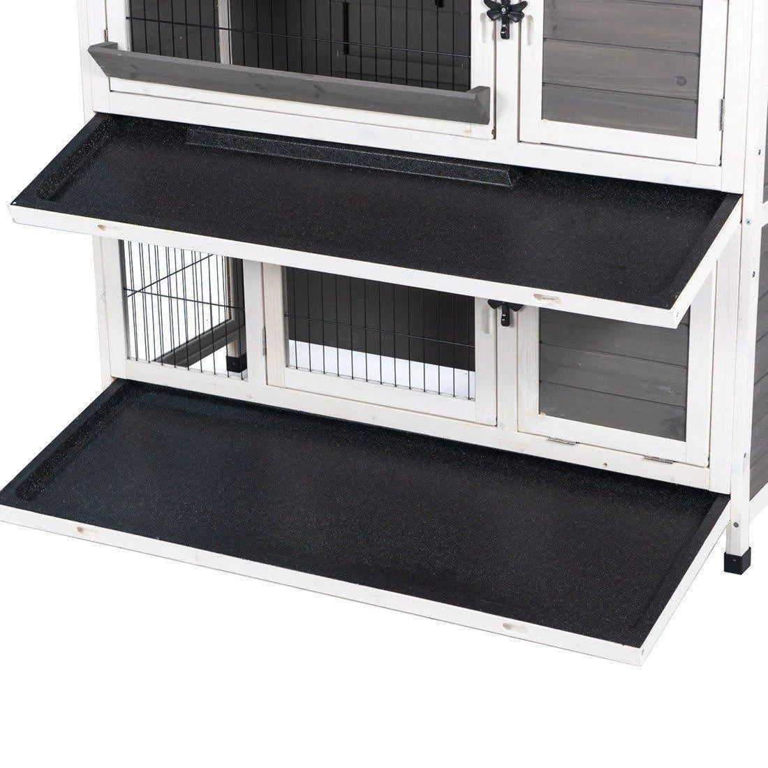Two Floors Wooden Bunny Hutch Rabbit Cage with Feeding Trough Y818074