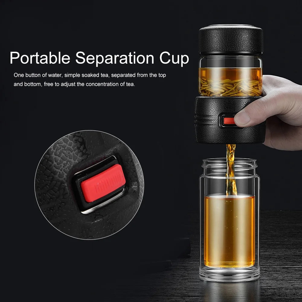 Black Double-Layer Glass Tea Cup with Filter K73188