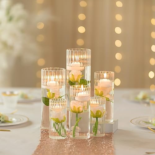 Set of 6 Cylinder Glass Candle Holders Q102638