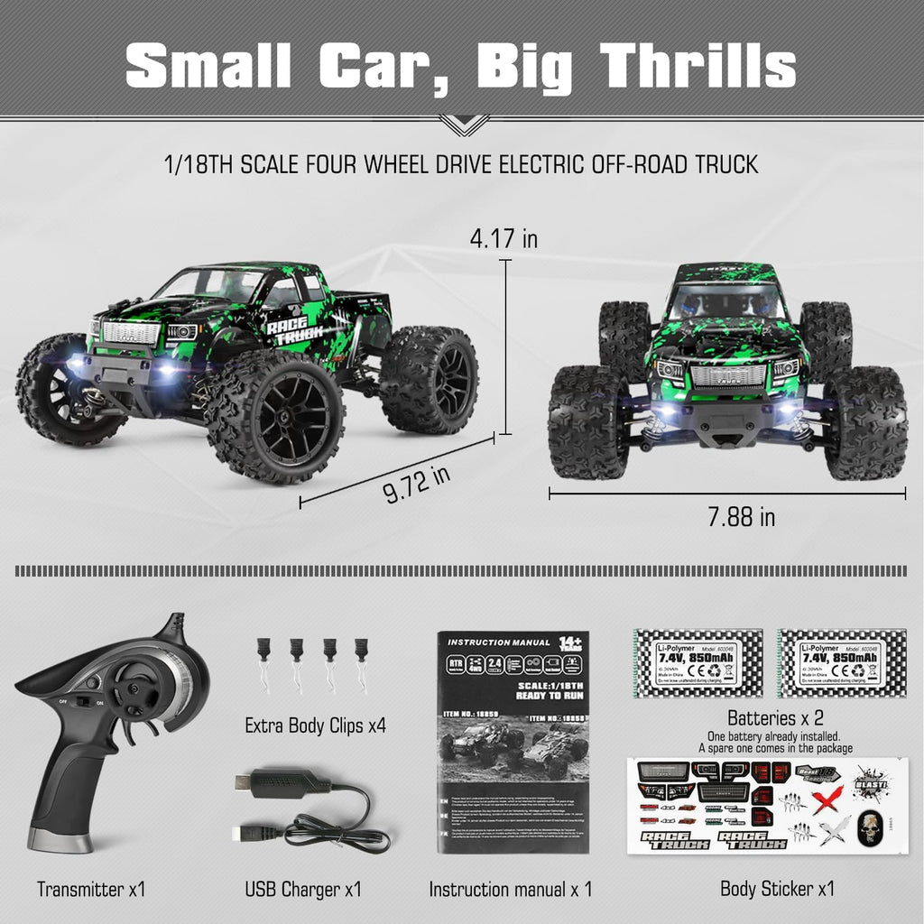 1:18 Scale 4WD Electric RC Car with 2.4 GHz Remote Control J6451
