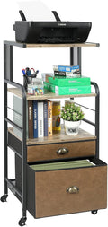 Mobile Printer Stand with File Cabinet, 3 Tier Rolling Cart with 2 Drawers E166