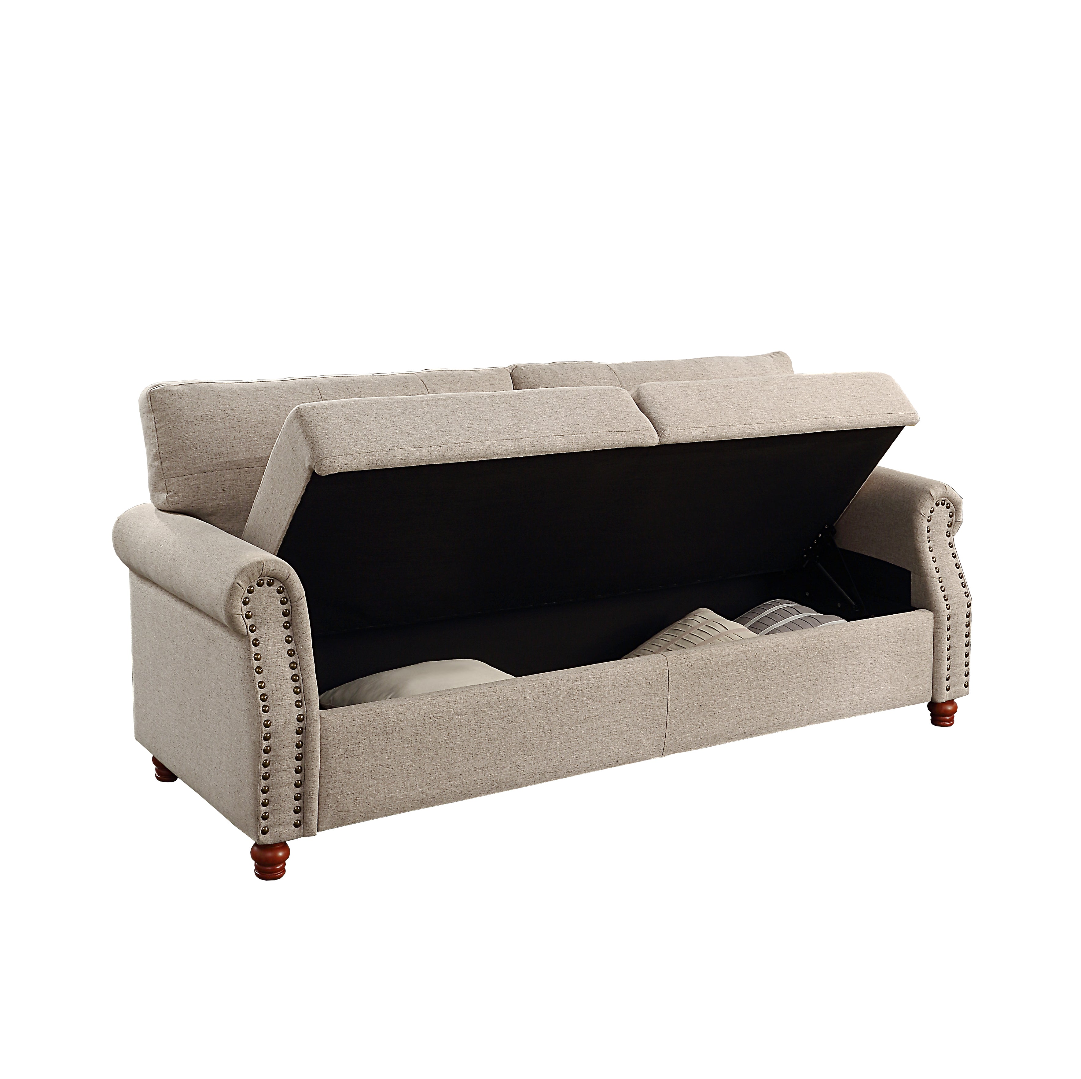 Beige Linen Storage Sofa with Tufted Cushions C239