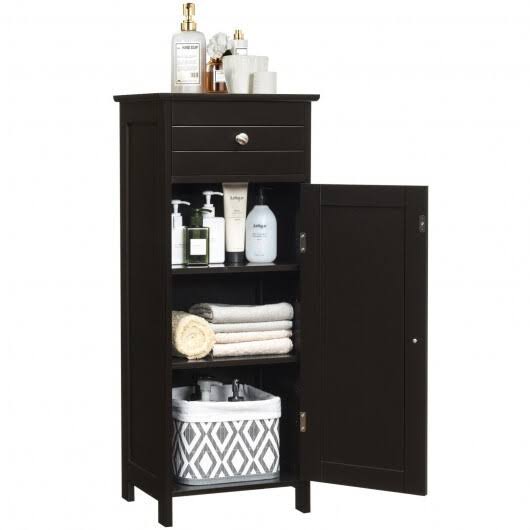 Brown Wooden Floor Cabinet with Drawer and Shelf G991386