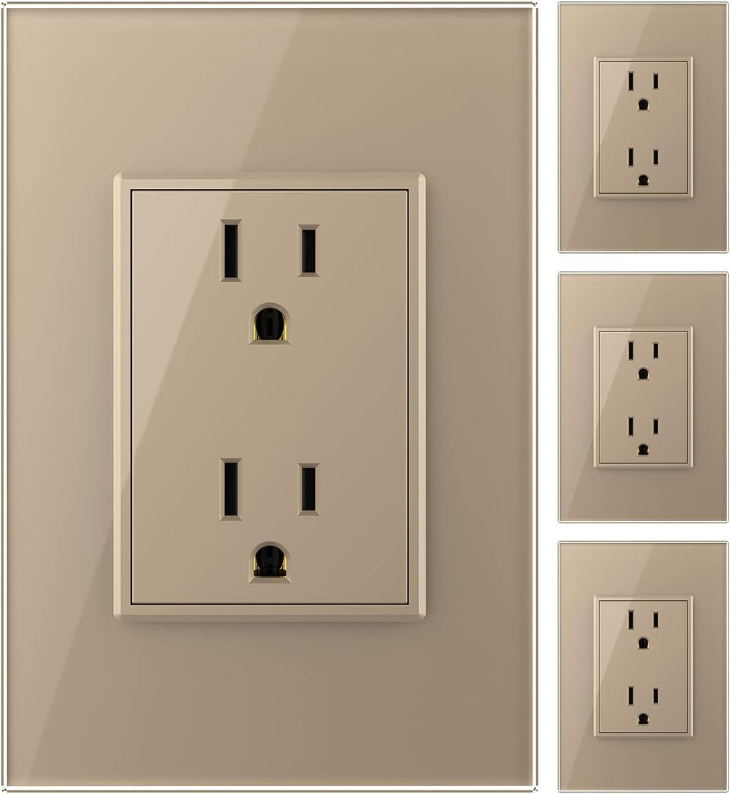 White US Standard Vertical Duplex Receptacle Electrical Outlets (4 Pack) with Tempered Glass Panel (15A) C77798