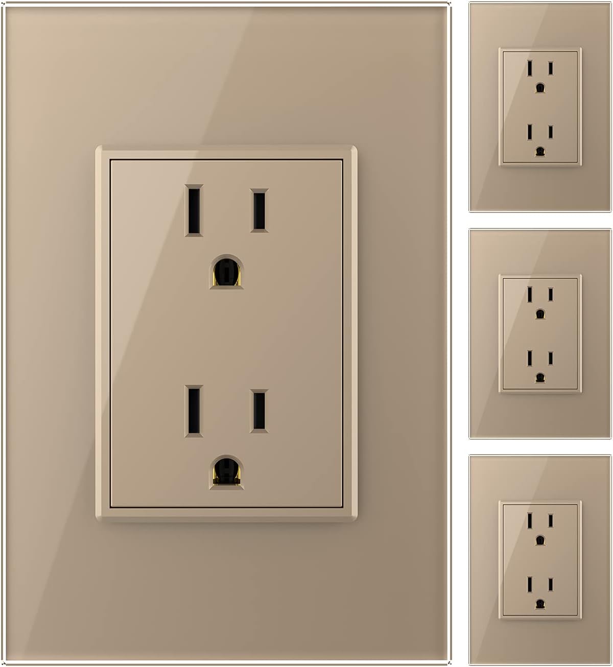 White US Standard Vertical Duplex Receptacle Electrical Outlets (4 Pack) with Tempered Glass Panel (15A) C77798