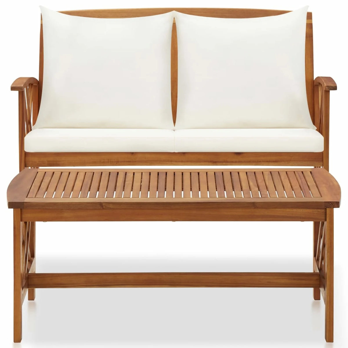 2 Piece Outdoor Conversation Set with White Cushion and Coffee Side Table Acacia Wood Sectional Sofa Set F304581