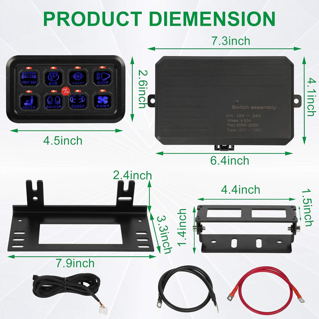 8 Gang Touch Switch Panel with Harness and Stickers Q7131