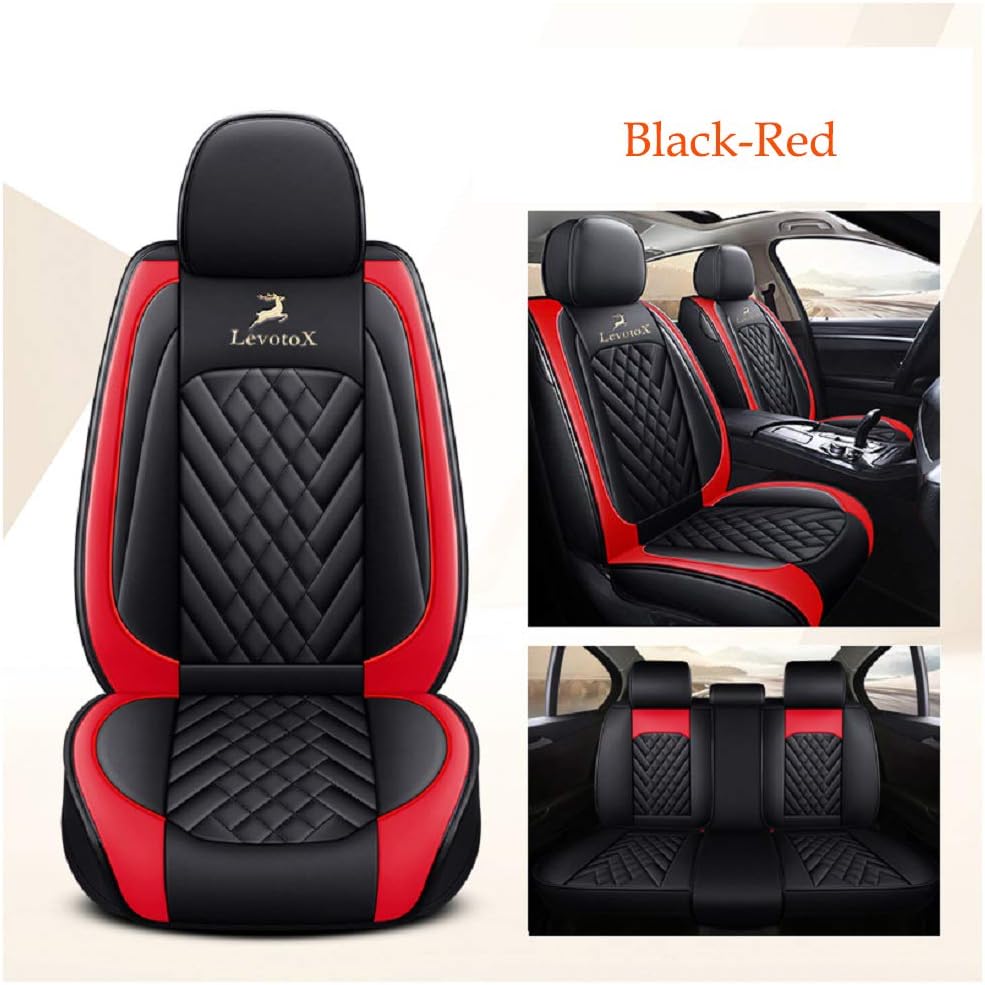 Black-Red Leather Car Seat Covers 2 Seats L89701