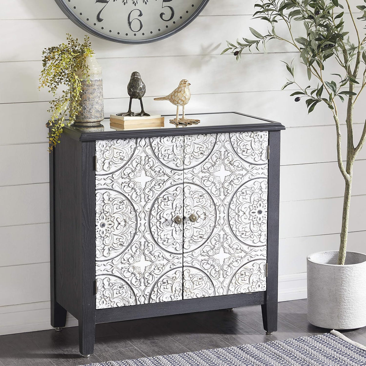 Black Brown Wood and Metal Two-Door Cabinet M3431