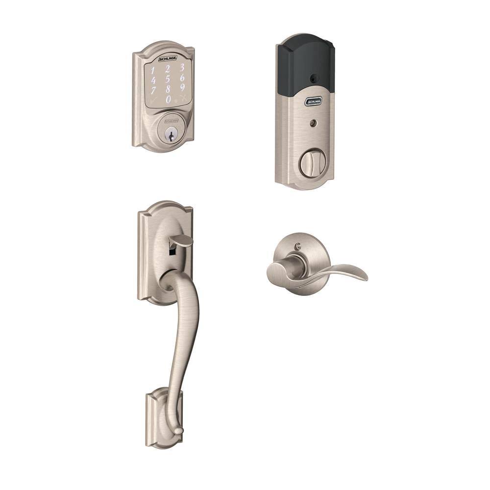 Satin Nickel Smart Deadbolt and Handleset with Accent Lever with Trim B241043
