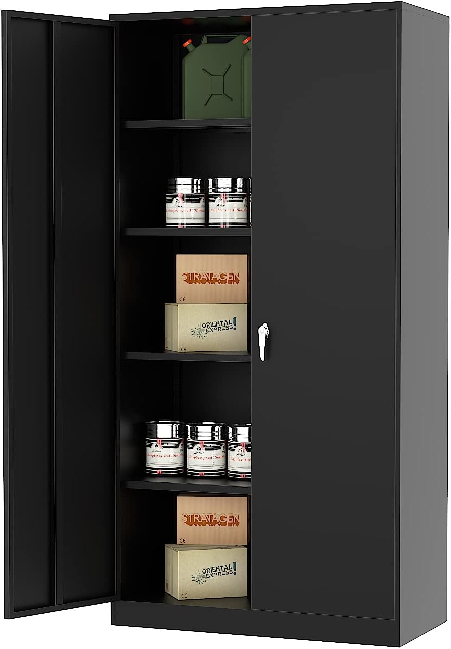 Metal Storage Cabinet with Locking Doors, 72'' Tall, 4 Adjustable Shelves P56249