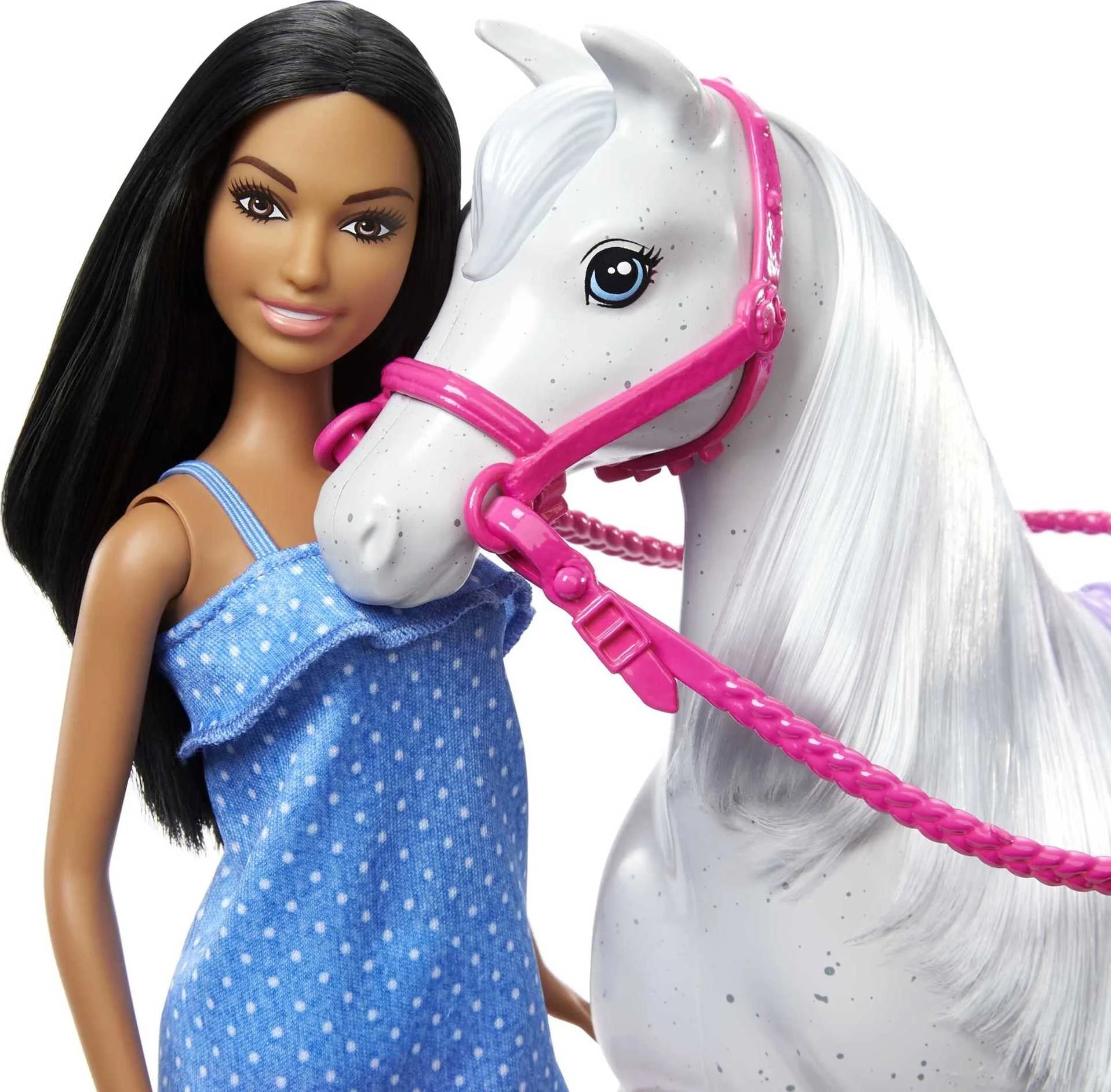 Barbie Doll & Horse Set with Brunette Doll, White Horse, Saddle, Bridle & Reins V302560