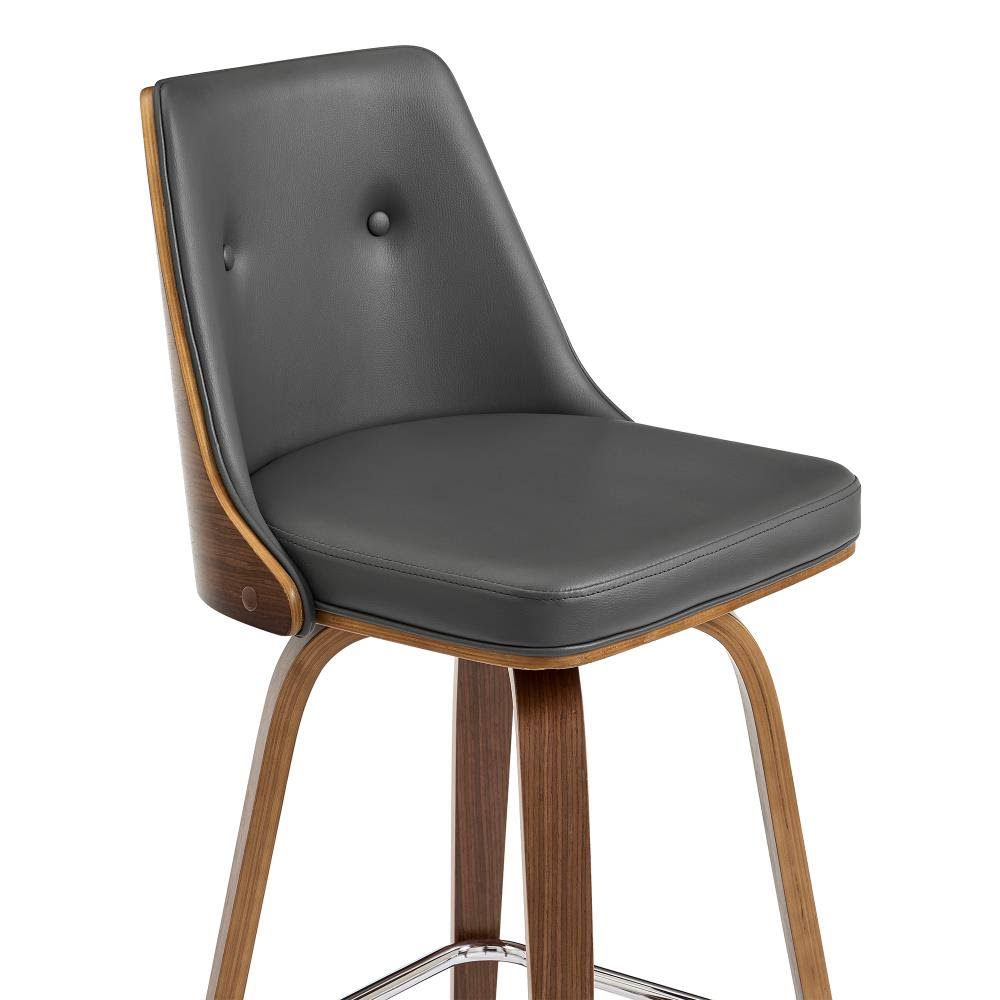 Gray Faux Leather and Walnut Wood Swivel Counter Stool F6723