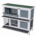 Two Floors Wooden Bunny Hutch Rabbit Cage with Feeding Trough Y818074