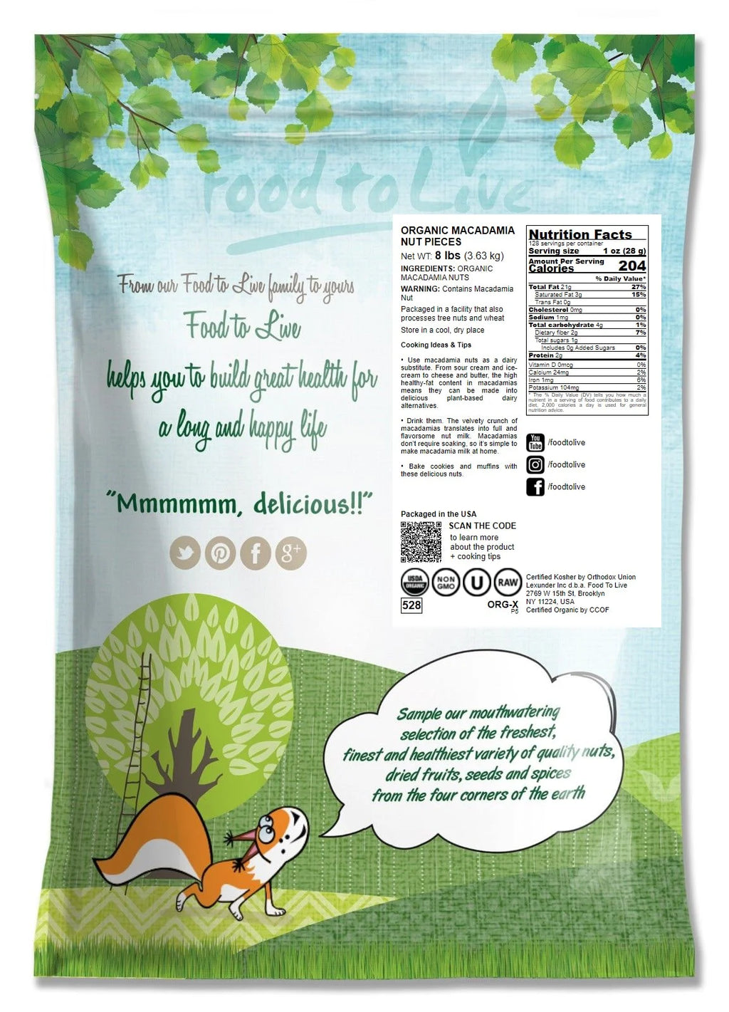 Organic Macadamia Nut Pieces, 8 Pounds L3594
