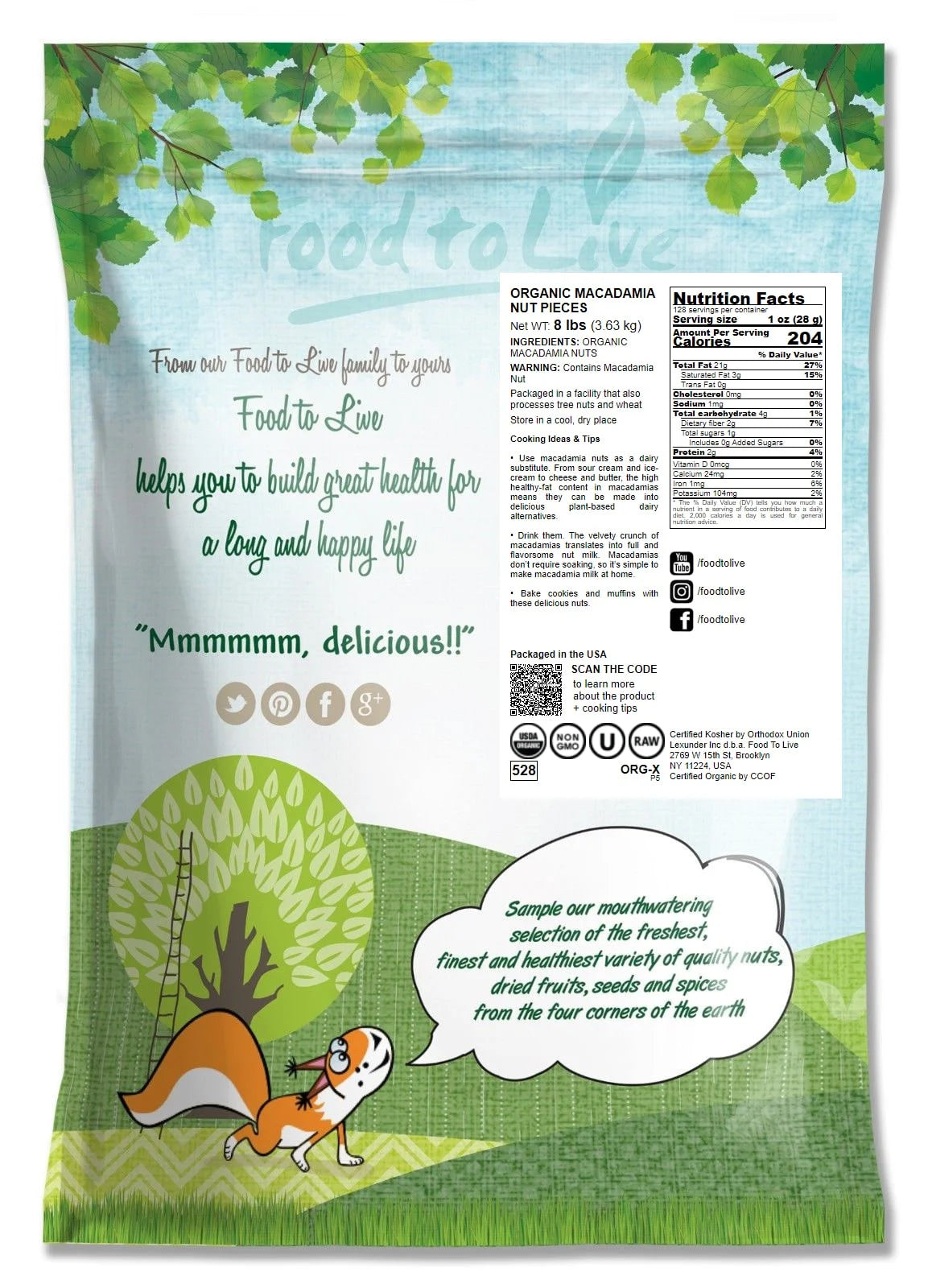 Organic Macadamia Nut Pieces, 8 Pounds L3594