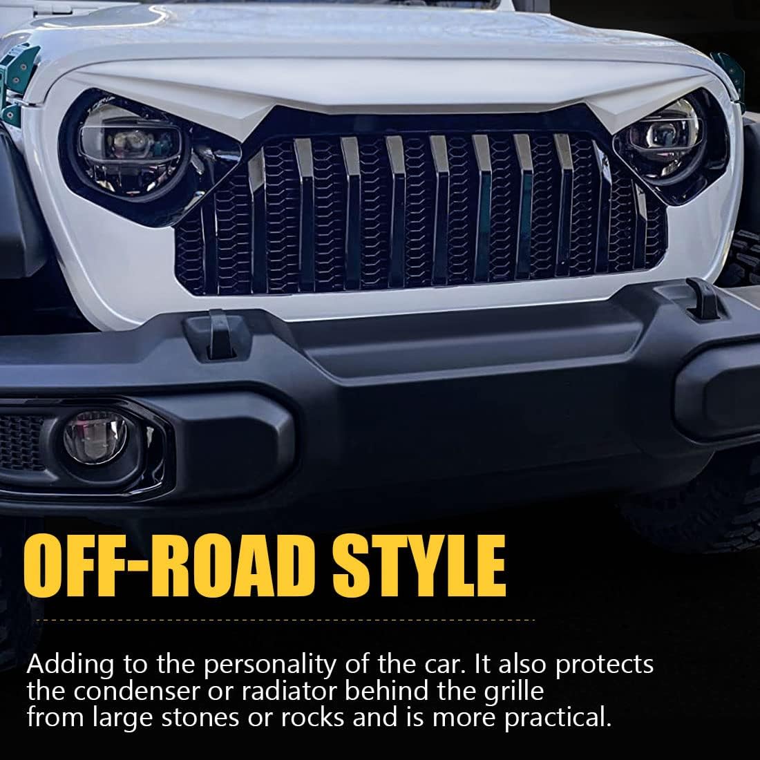 White Black Front Grill Cover with Mesh for Jeep Wrangler P28776