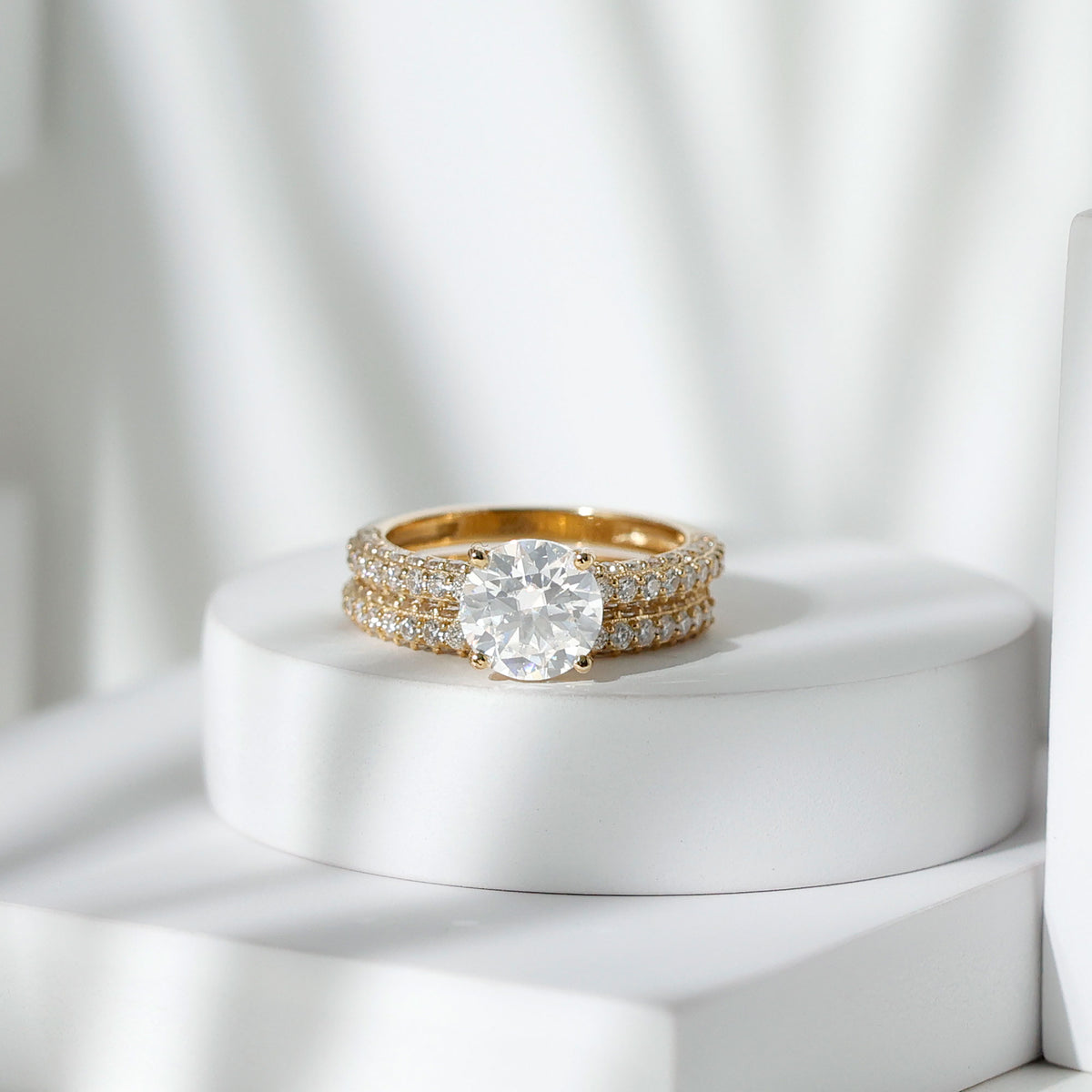 14K Yellow Gold Moissanite Solitaire Bridal Ring Set R357003