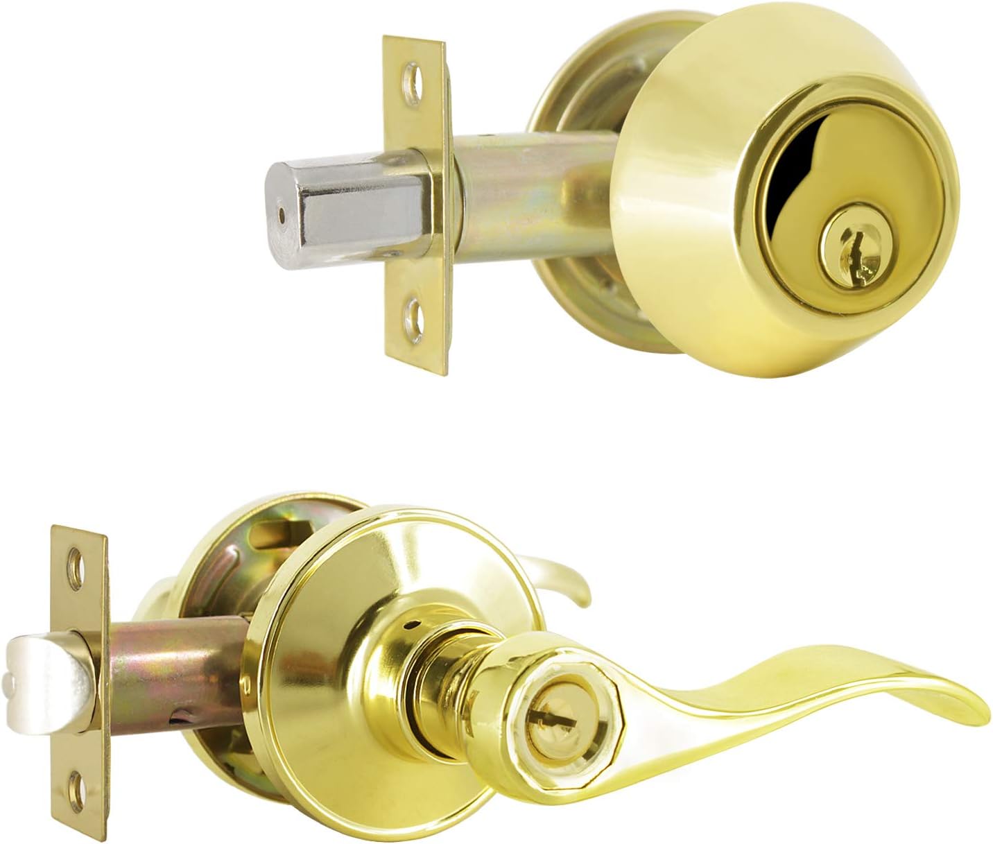 Satin Nickel Entry Door Handle Set with Deadbolt, 2 Pack A157
